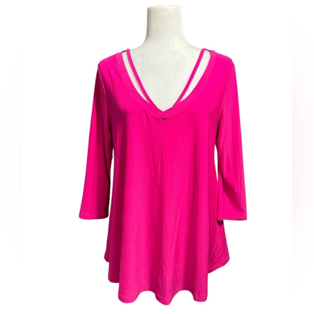 JOSEPH RIBKOFF Hot Pink V-neck 3/4 Sleeve Blouse